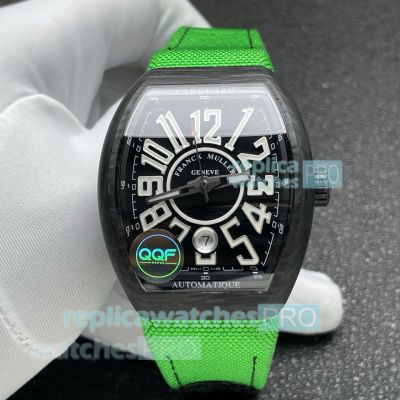 QQF Swiss Replica Franck Muller Vanguard V41 Carbon Case Watch with Green Strap 
